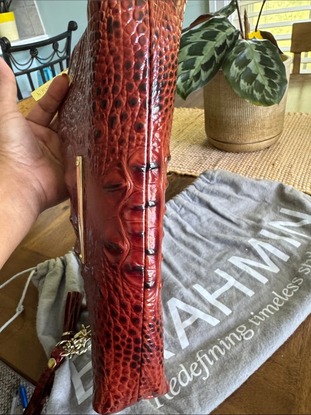 Brahmin Deep brown Croc-Embossed Leather Wristlet/ clutch bag
